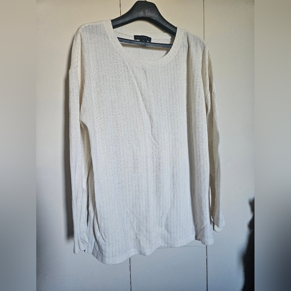 Sanctuary Cream Crew Neck Long Sleeve Shirt Soft Knit Minimalist Design